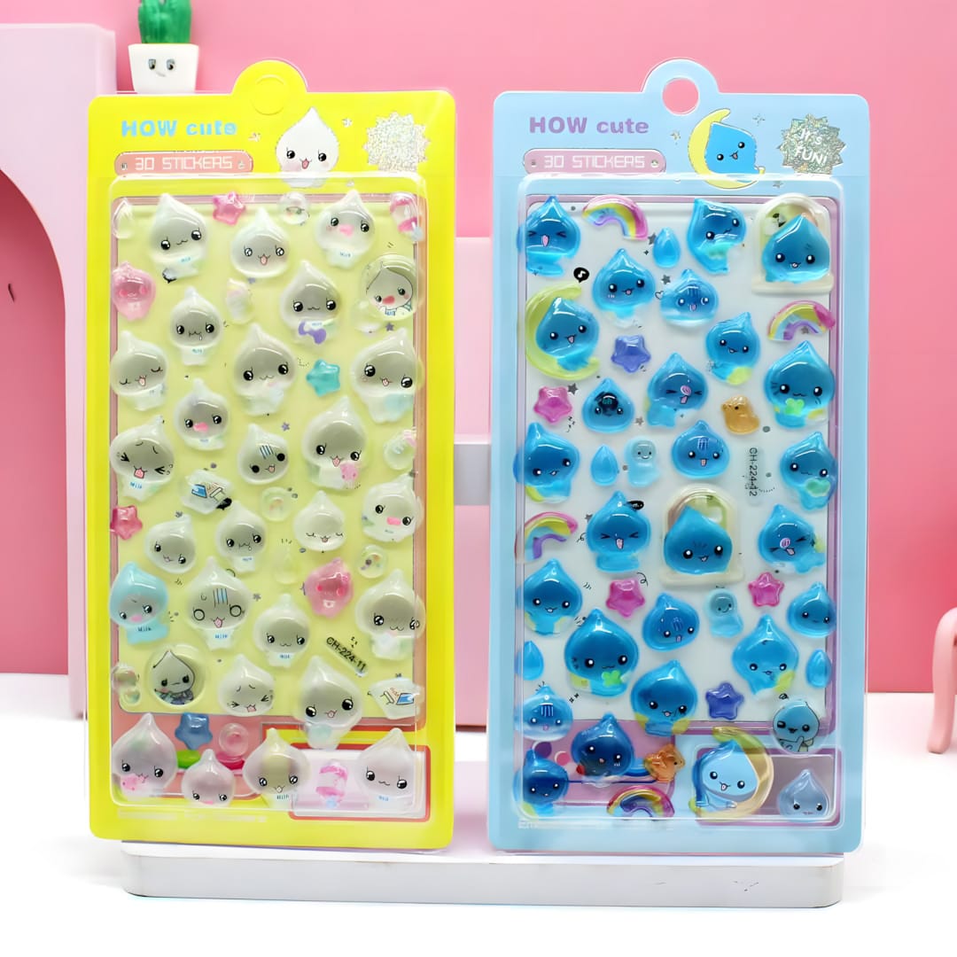 CH-224A Solid Crystal Embossed Sticker with Blister Card (12 Designs)