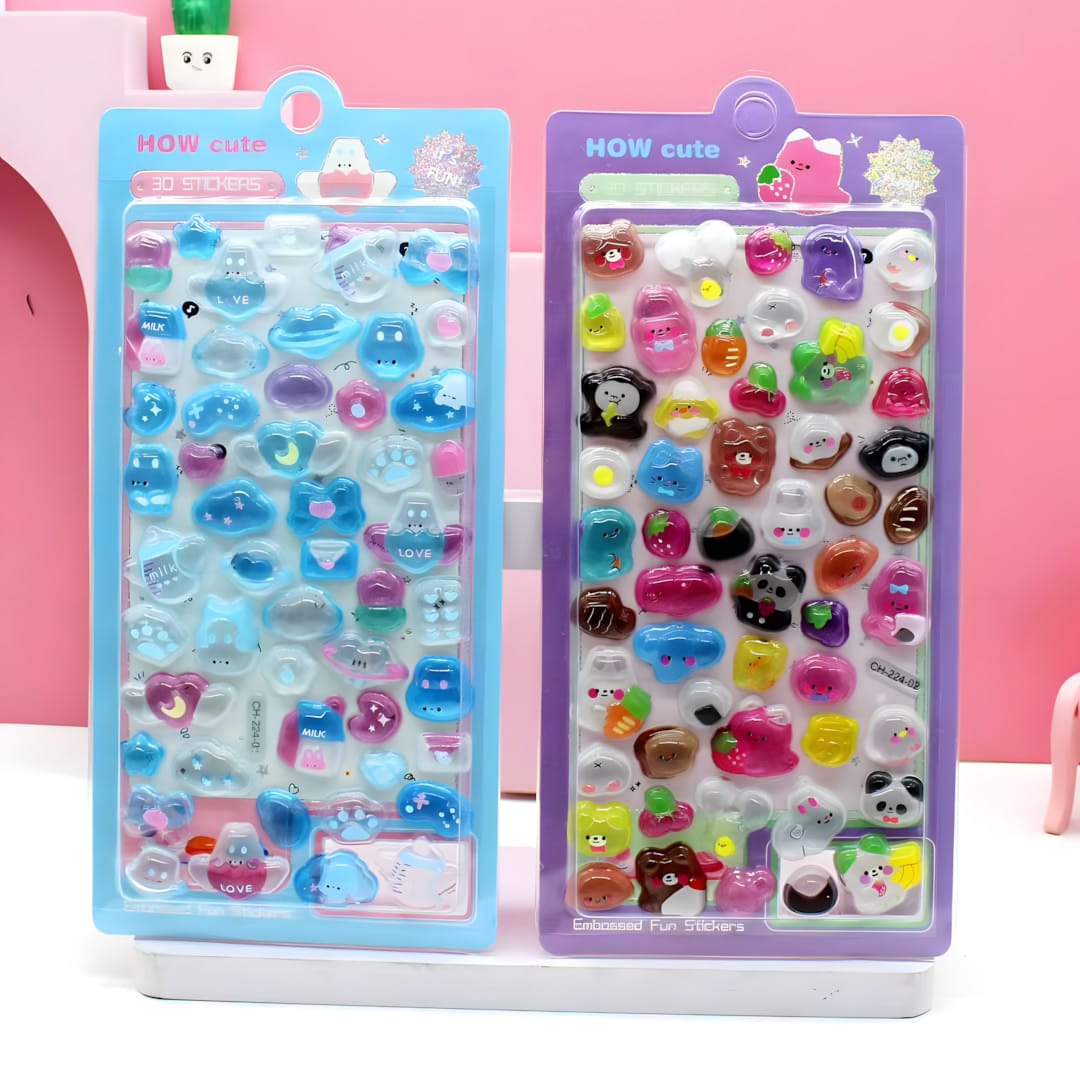 CH-224A Solid Crystal Embossed Sticker with Blister Card (12 Designs)
