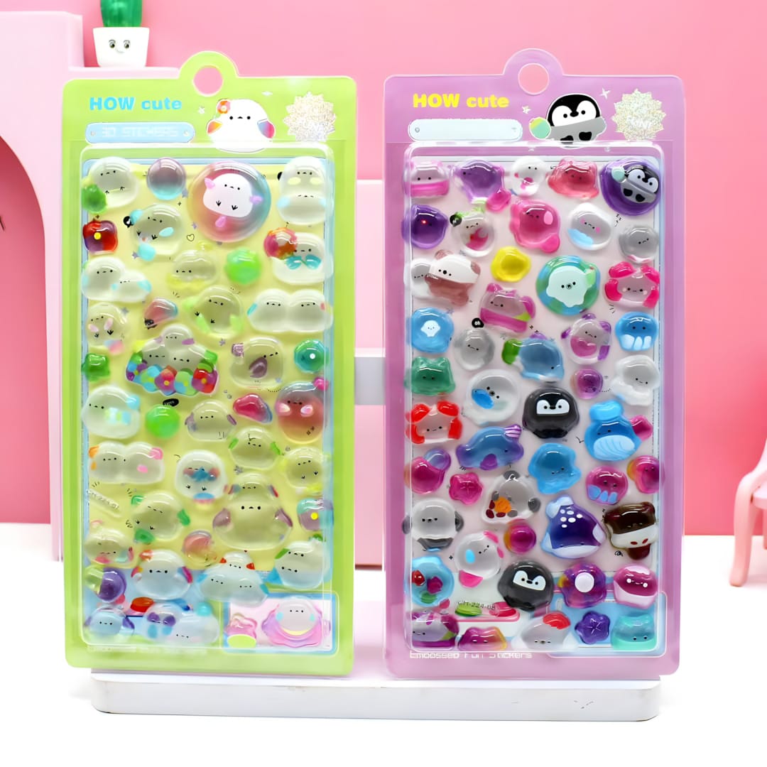 CH-224A Solid Crystal Embossed Sticker with Blister Card (12 Designs)