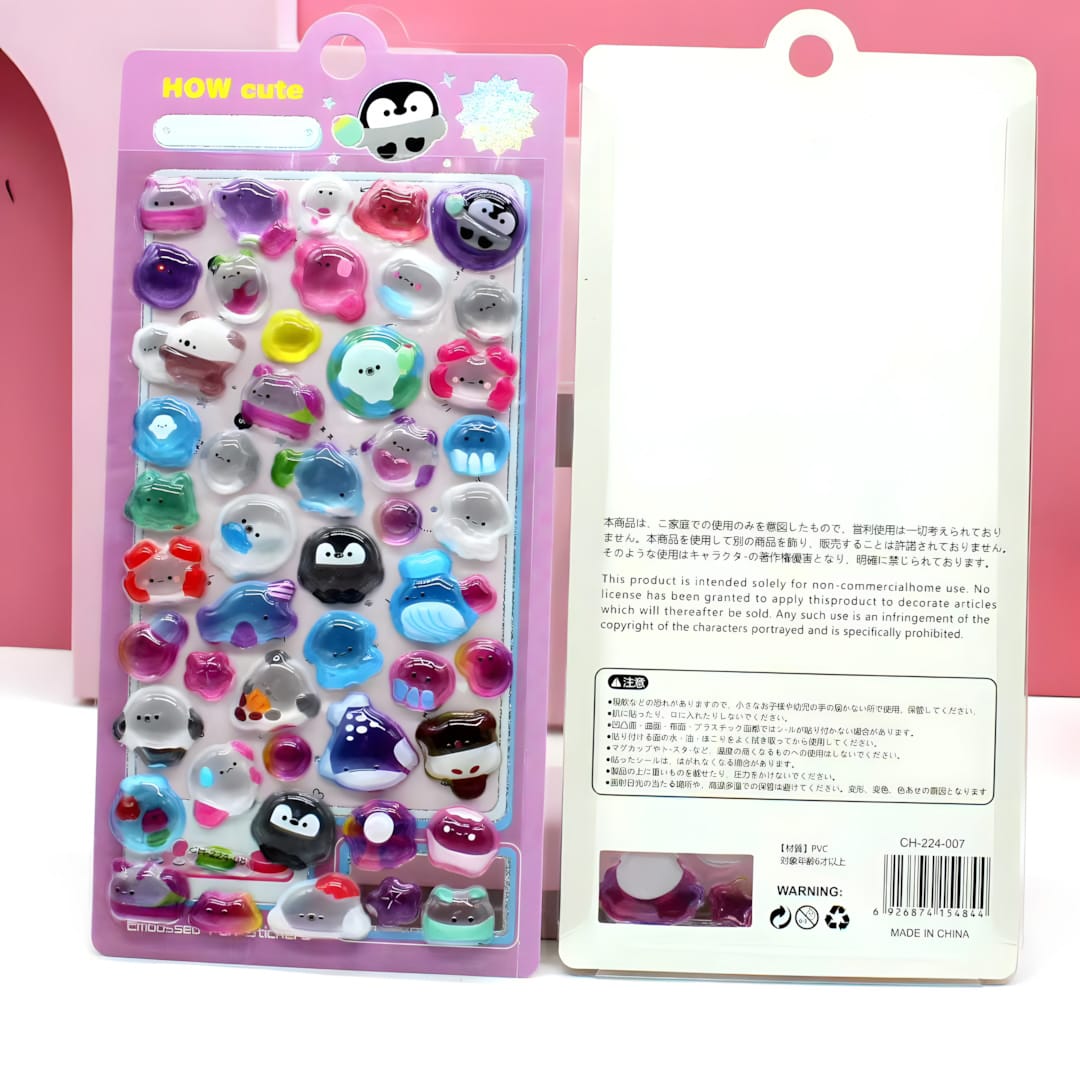 CH-224A Solid Crystal Embossed Sticker with Blister Card (12 Designs)