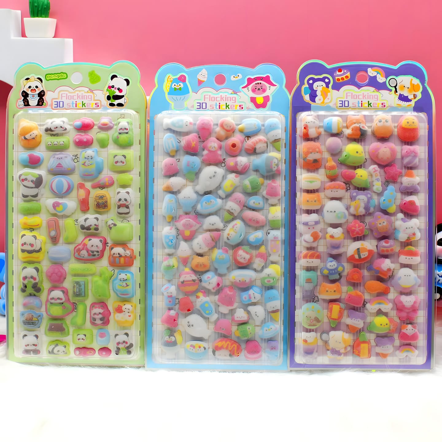 JP-E embossed flocking stickers in suction card