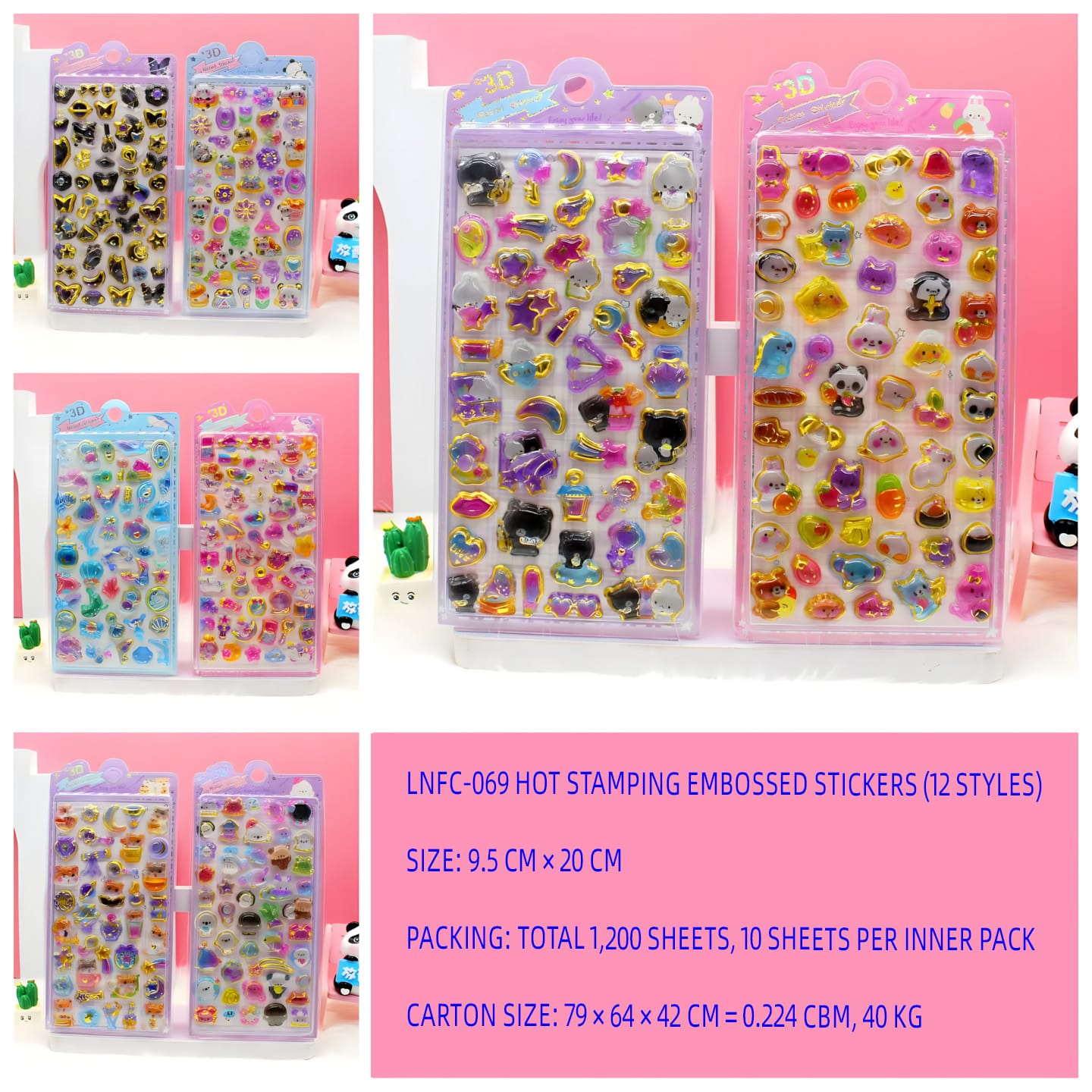 LNFC-069 Hot Stamping Embossed Stickers in Display Box (12 Designs)