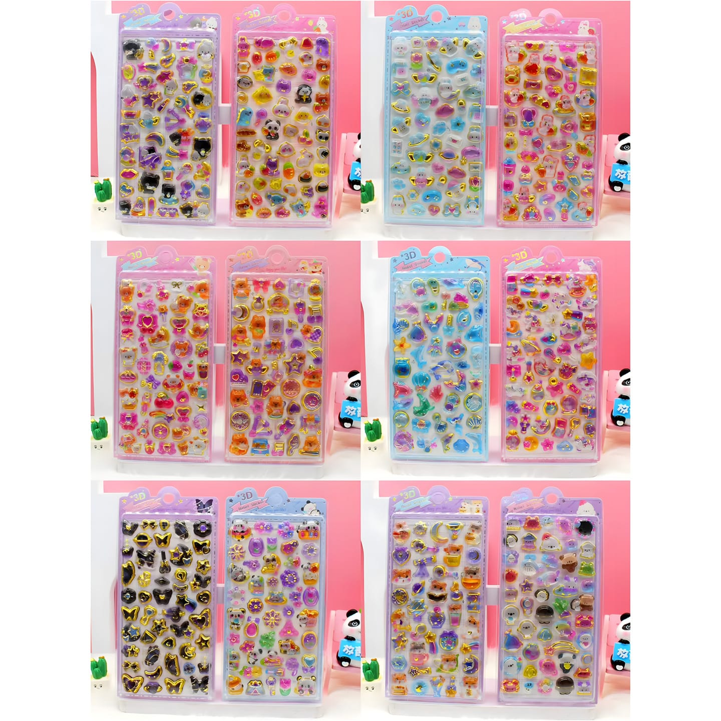 LNFC-069 Hot Stamping Embossed Stickers in Display Box (12 Designs)