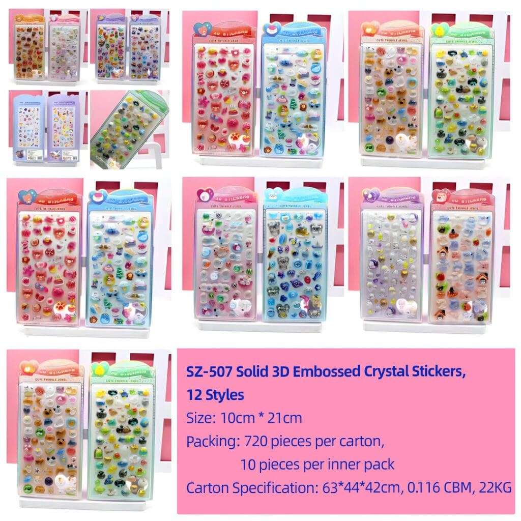SZ-507 Stickers 3D en relief solide en blister (12 designs)