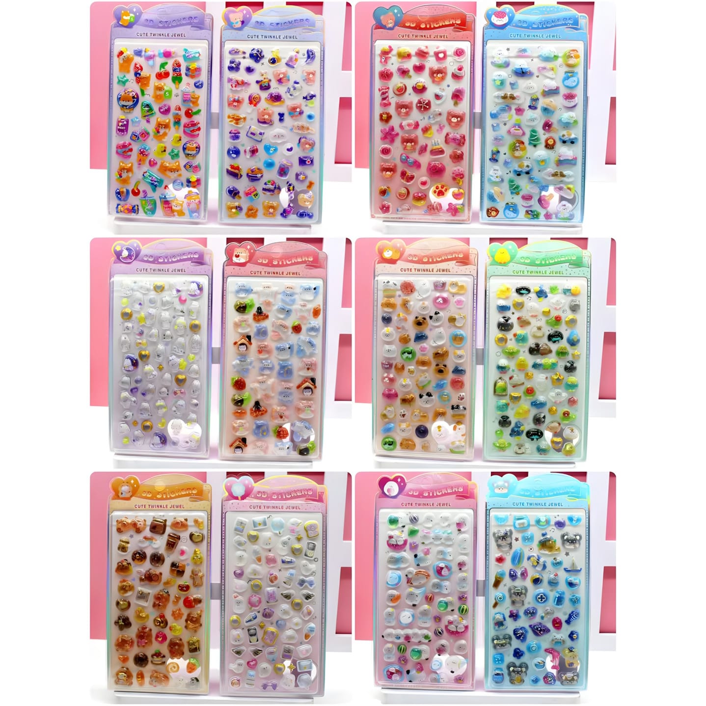 SZ-507 3D Solid Embossed Stickers in Blister Card Packaging (12 Designs)