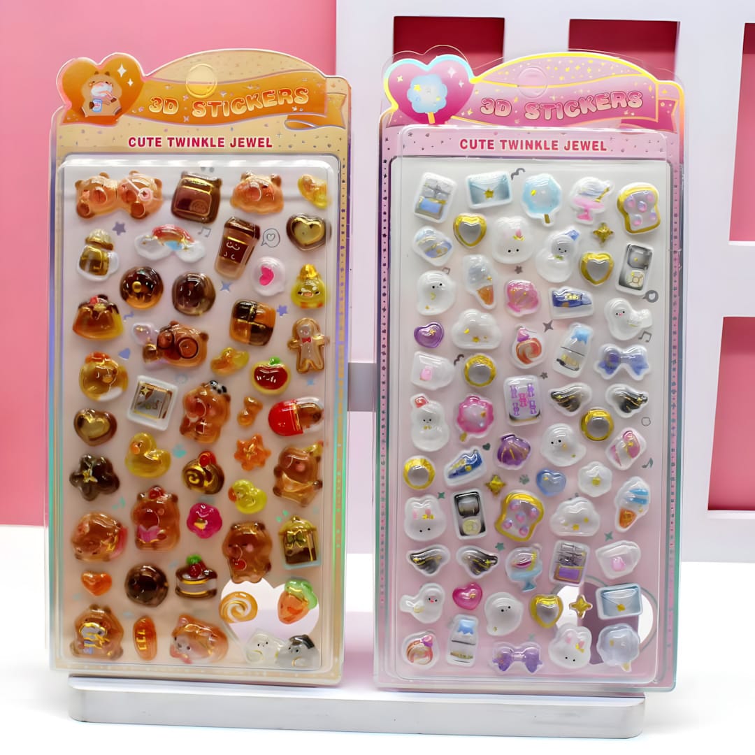SZ-507 3D Solid Embossed Stickers in Blister Card Packaging (12 Designs)