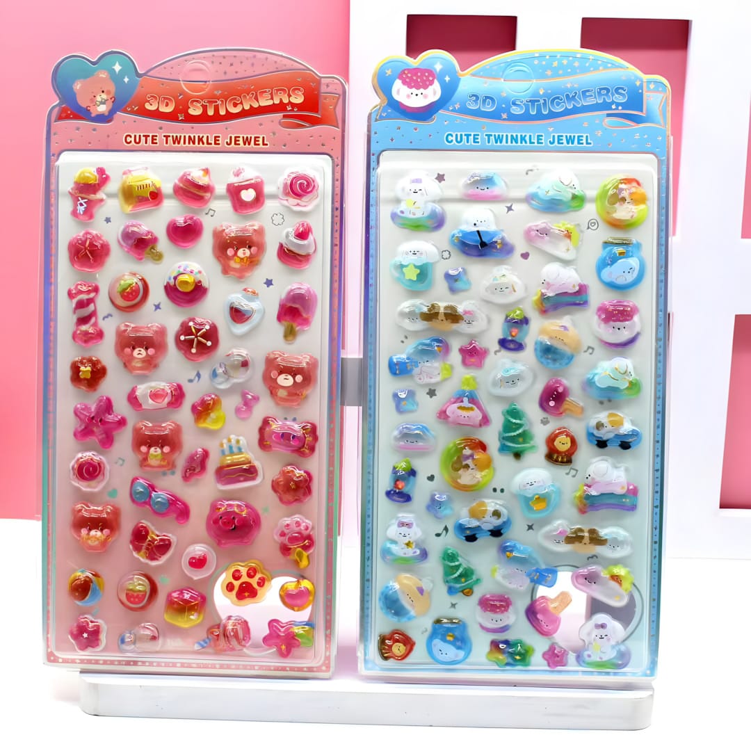 SZ-507 3D Solid Embossed Stickers in Blister Card Packaging (12 Designs)