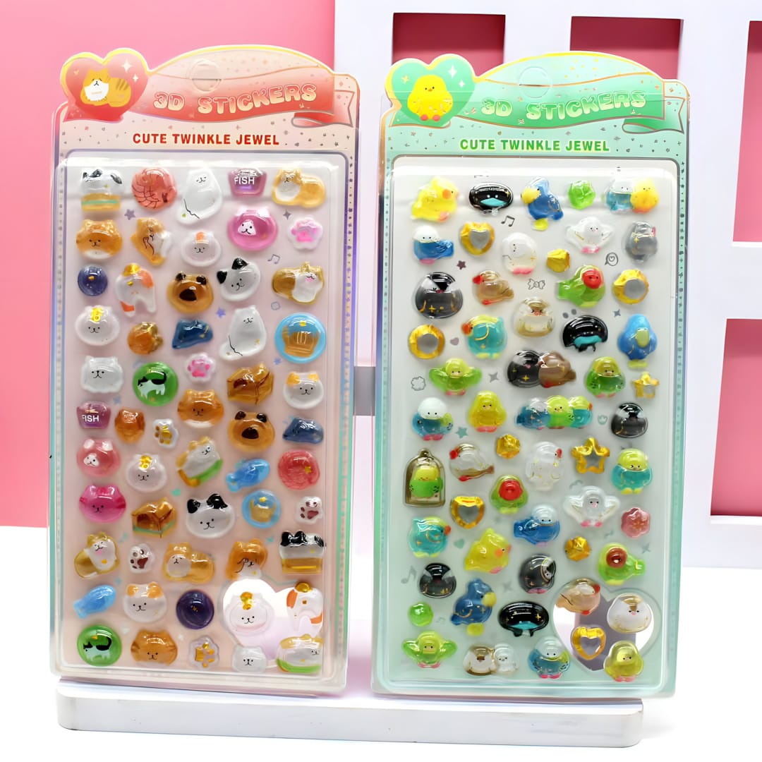 SZ-507 3D Solid Embossed Stickers in Blister Card Packaging (12 Designs)