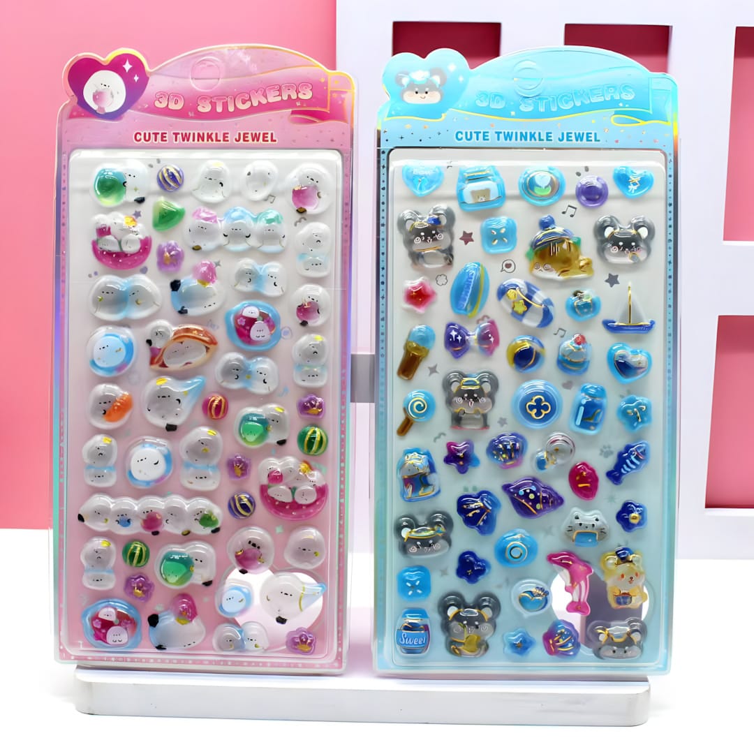 SZ-507 3D Solid Embossed Stickers in Blister Card Packaging (12 Designs)