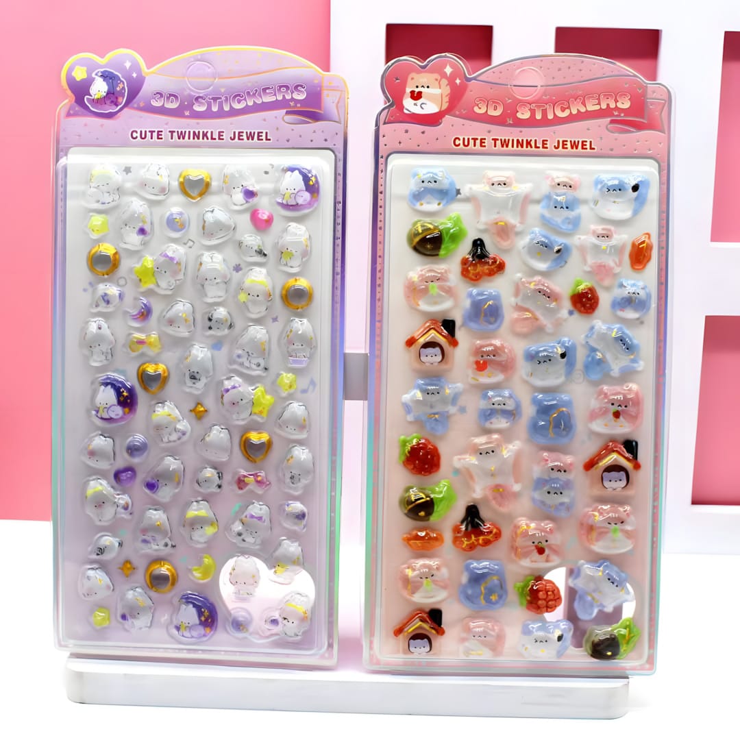 SZ-507 3D Solid Embossed Stickers in Blister Card Packaging (12 Designs)