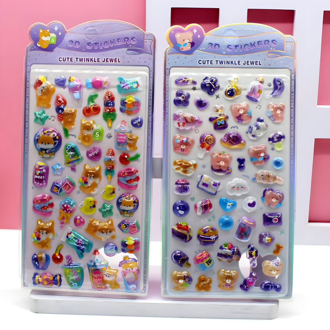 SZ-507 3D Solid Embossed Stickers in Blister Card Packaging (12 Designs)