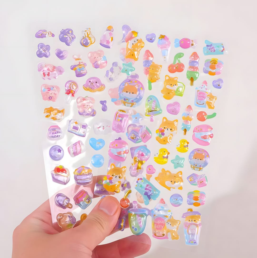 SZ-507 3D Solid Embossed Stickers in Blister Card Packaging (12 Designs)