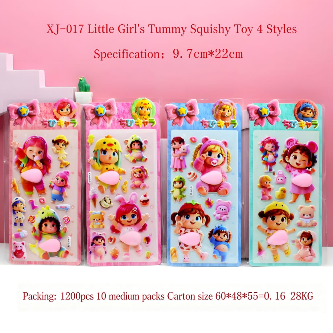 XJ-015 Glow-in-dark Cat Paw Squeeze Sticker XJ-017 Big Belly Girl Squeeze Sticker