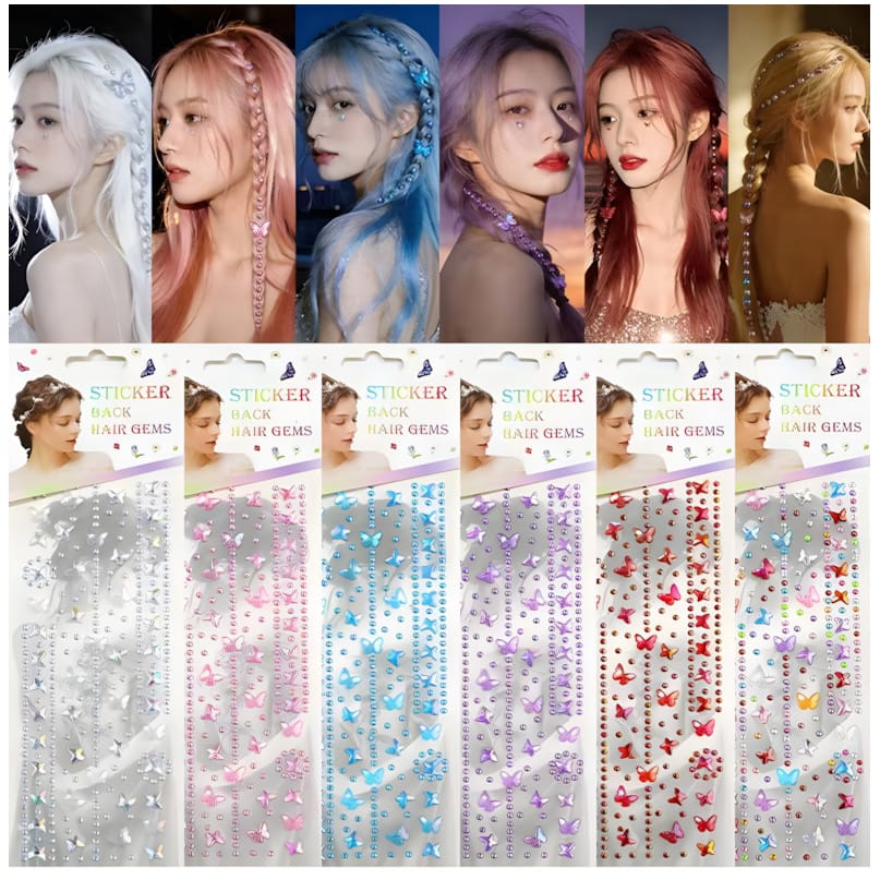 XF-17 DIY Diamond Hair Decoration Stickers (6 Designs, 6 Colors)
