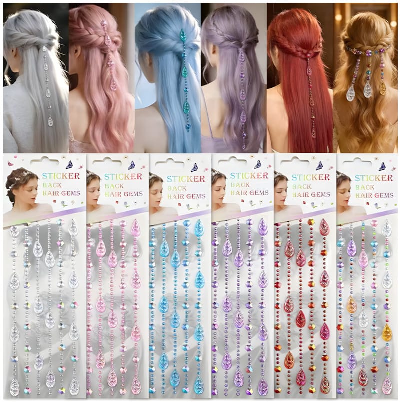 XF-17 DIY Diamond Hair Decoration Stickers (6 Designs, 6 Colors)