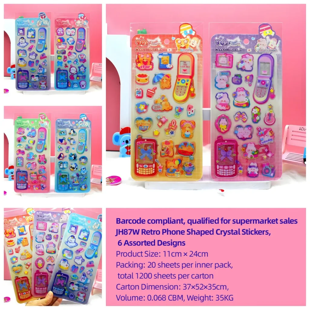 JH87W Crystal 3D Embossed Sticker Cards (6 Designs)