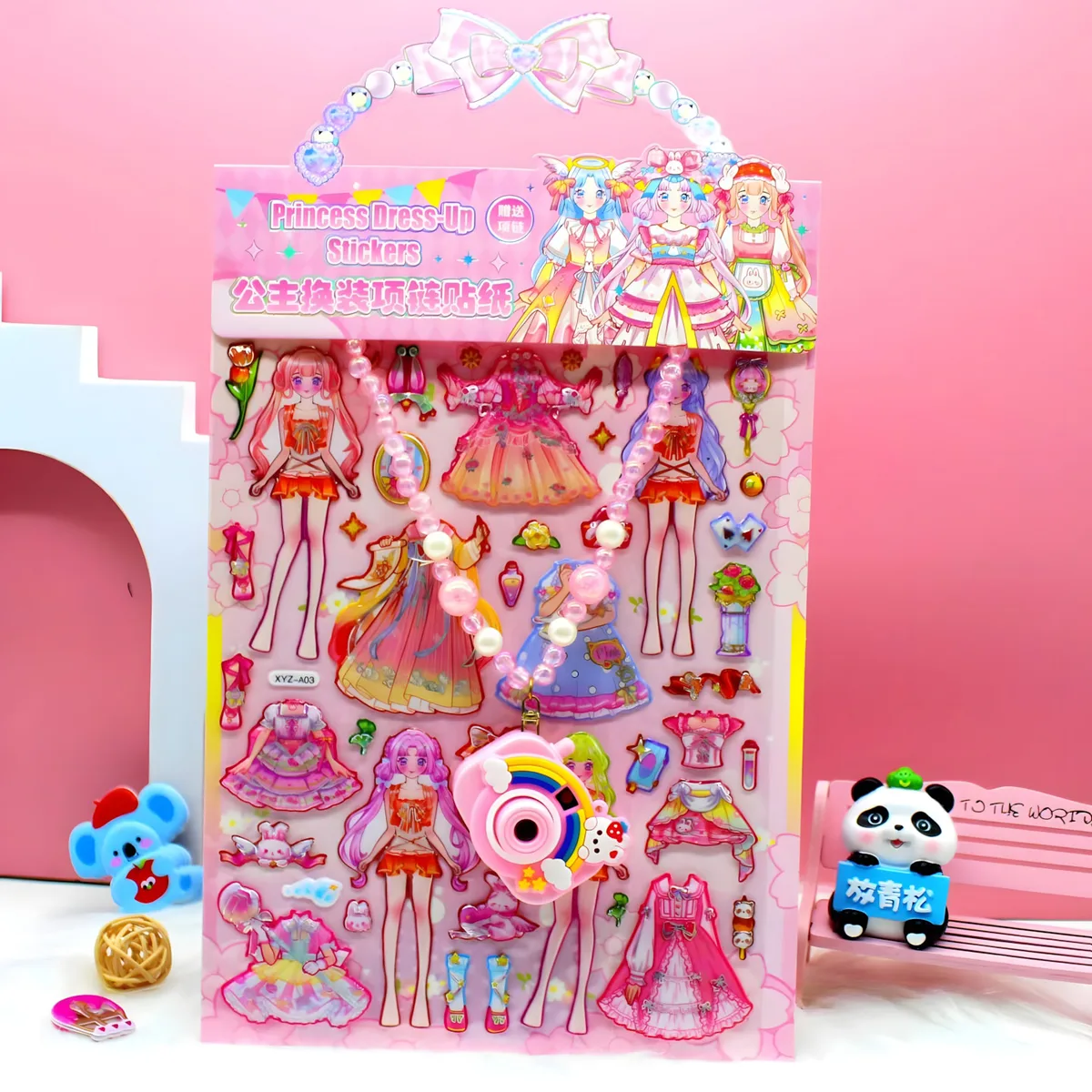 XYZ-A Camera Necklace 3D Dress-Up Sticker Cards