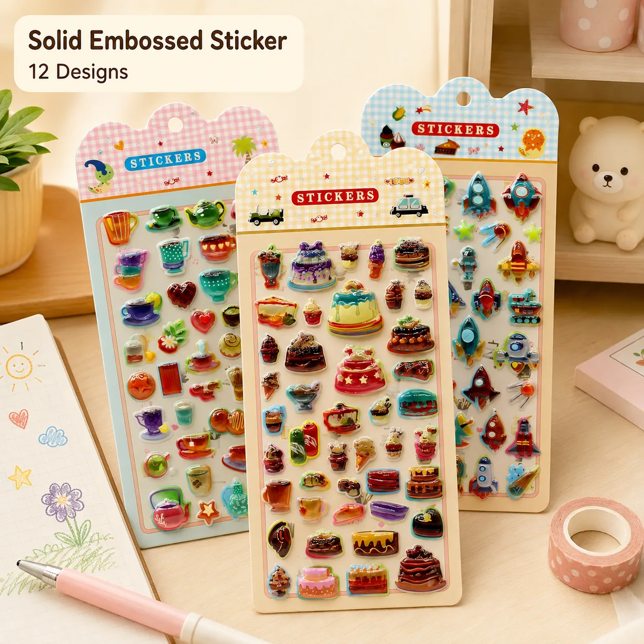AHAH-08 Solid Embossed Sticker (12 Designs)