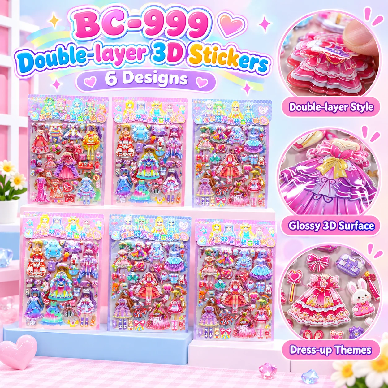 BC-999 Double-layer 3D Stickers 6 Designs