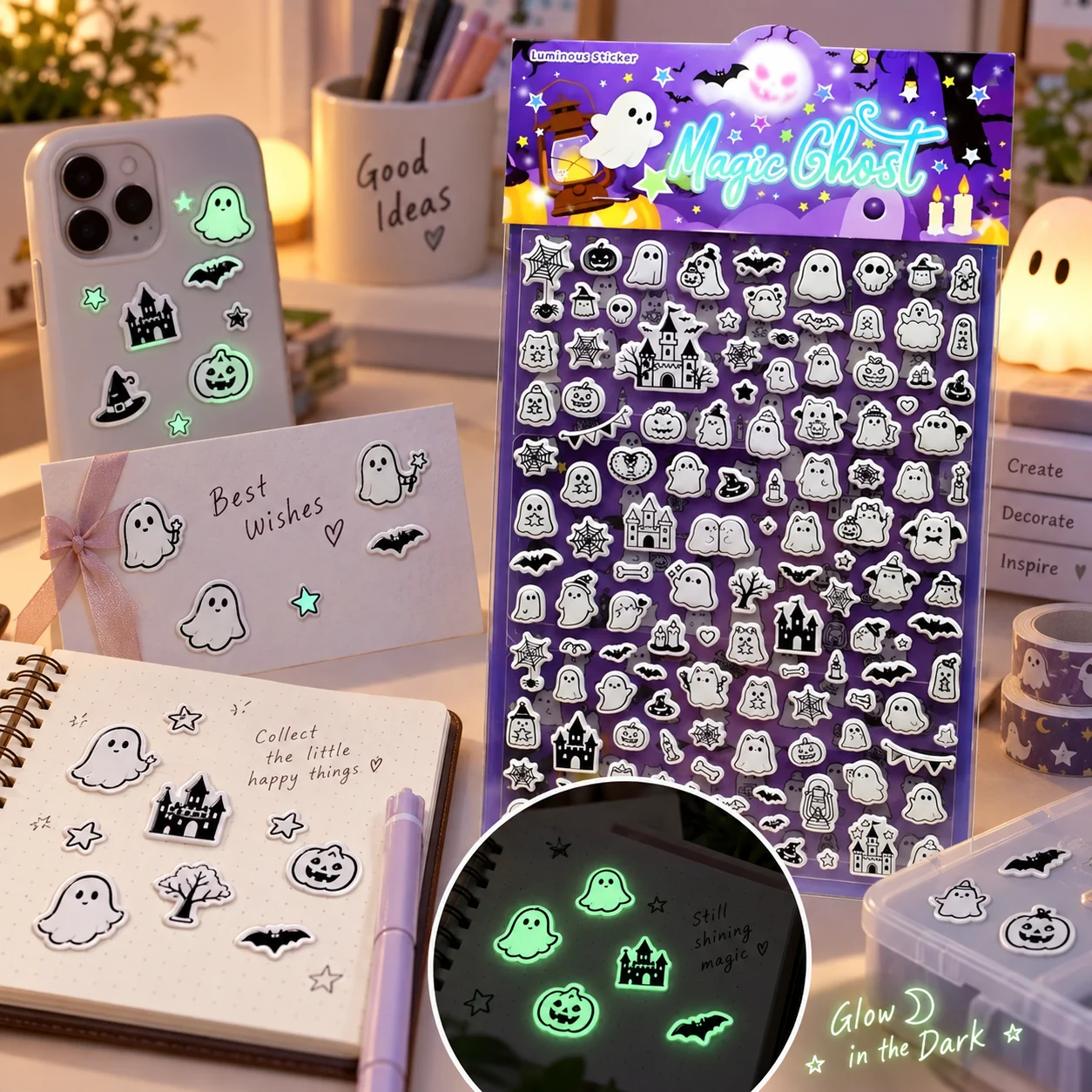 JH85W Double-Layer Luminous 3D Embossed Sticker Cards