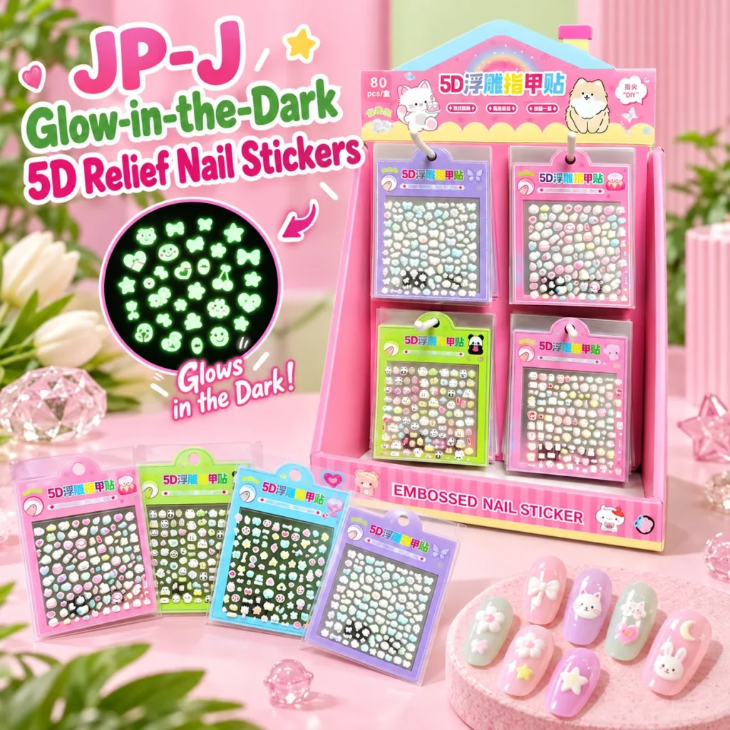 JP-J Glow-in-the-Dark 5D Relief Nail Stickers