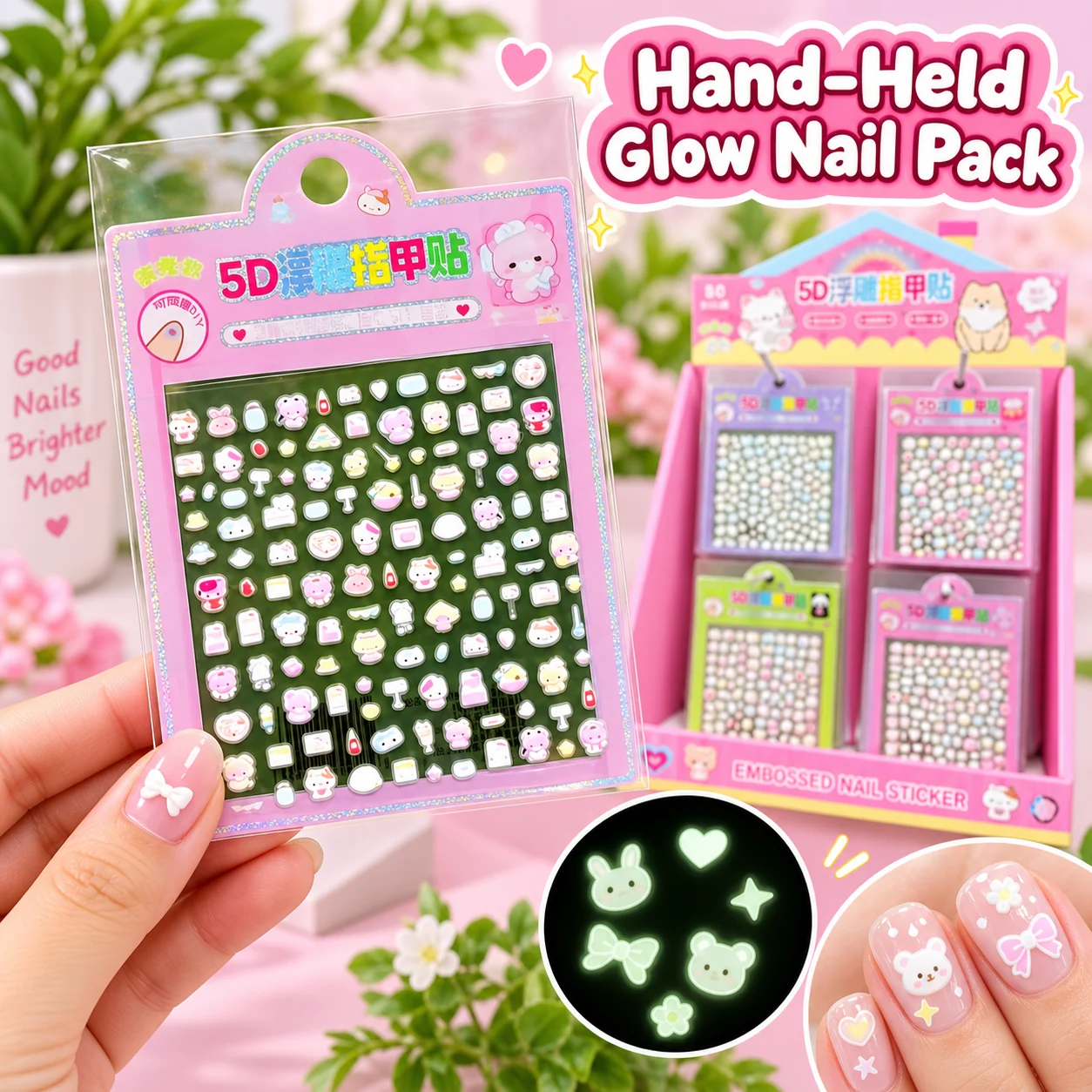 JP-J Glow-in-the-Dark 5D Relief Nail Stickers