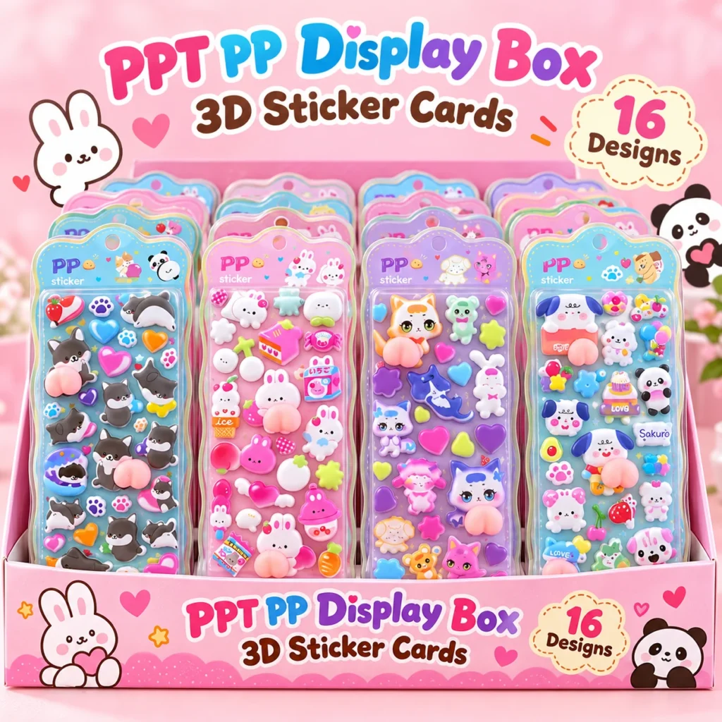 PPT PP Display Box 3D Sticker Cards (16 Designs)