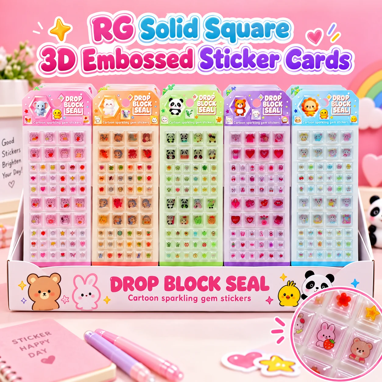 RG Solid Square 3D Embossed Sticker Cards