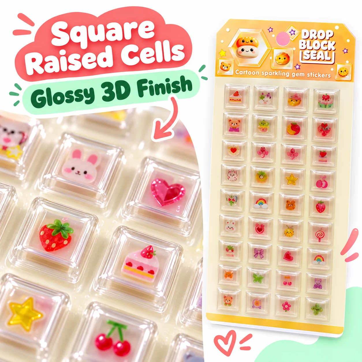 RG Solid Square 3D Embossed Sticker Cards