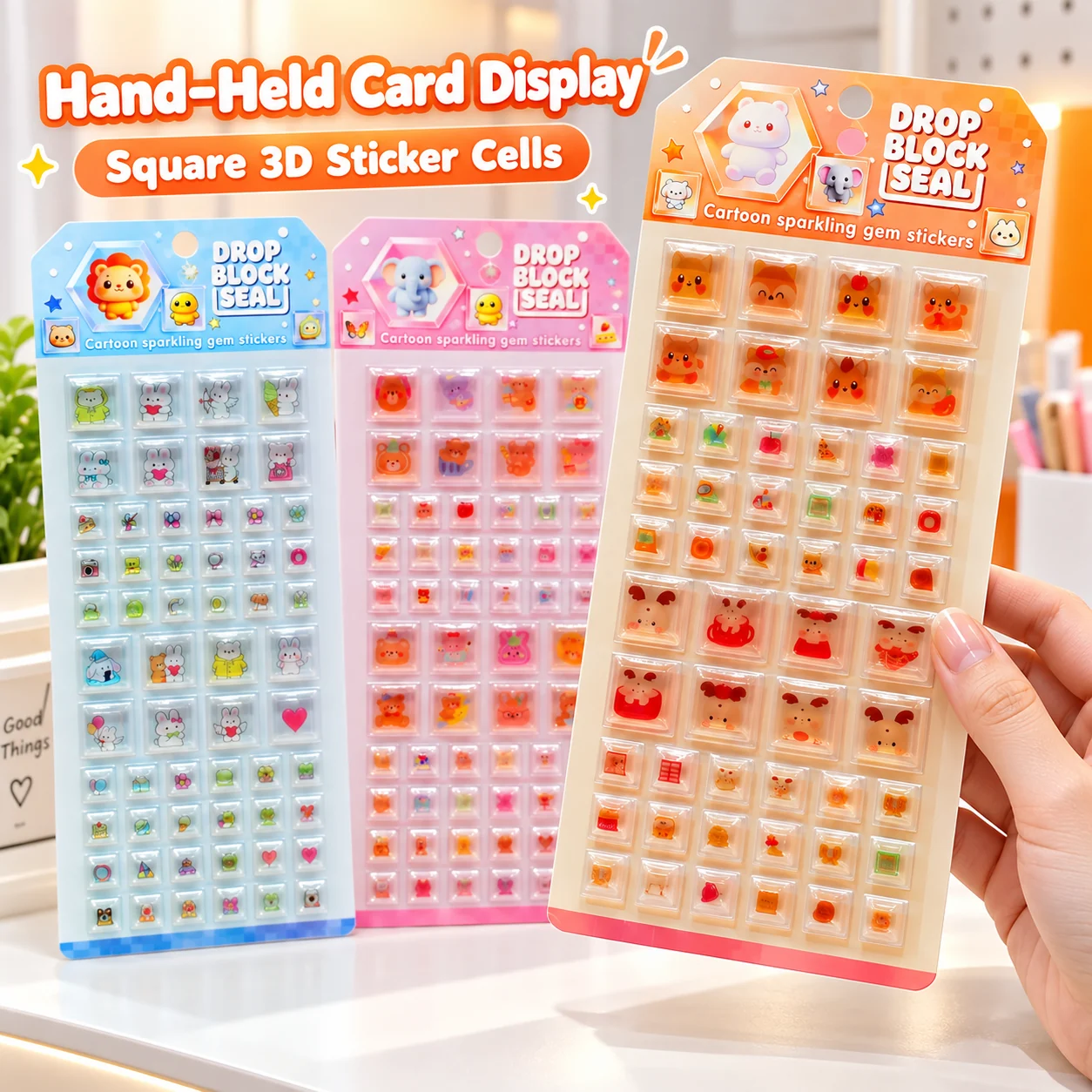 RG Solid Square 3D Embossed Sticker Cards