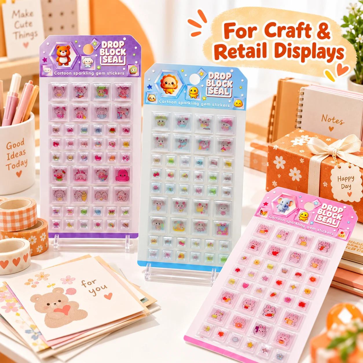 RG Solid Square 3D Embossed Sticker Cards