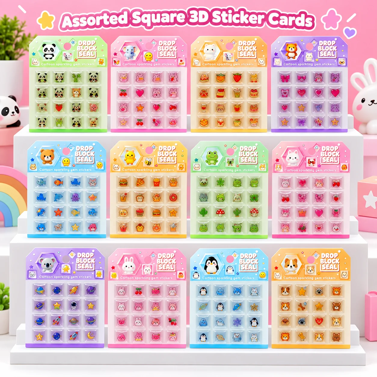 RG Solid Square 3D Embossed Sticker Cards