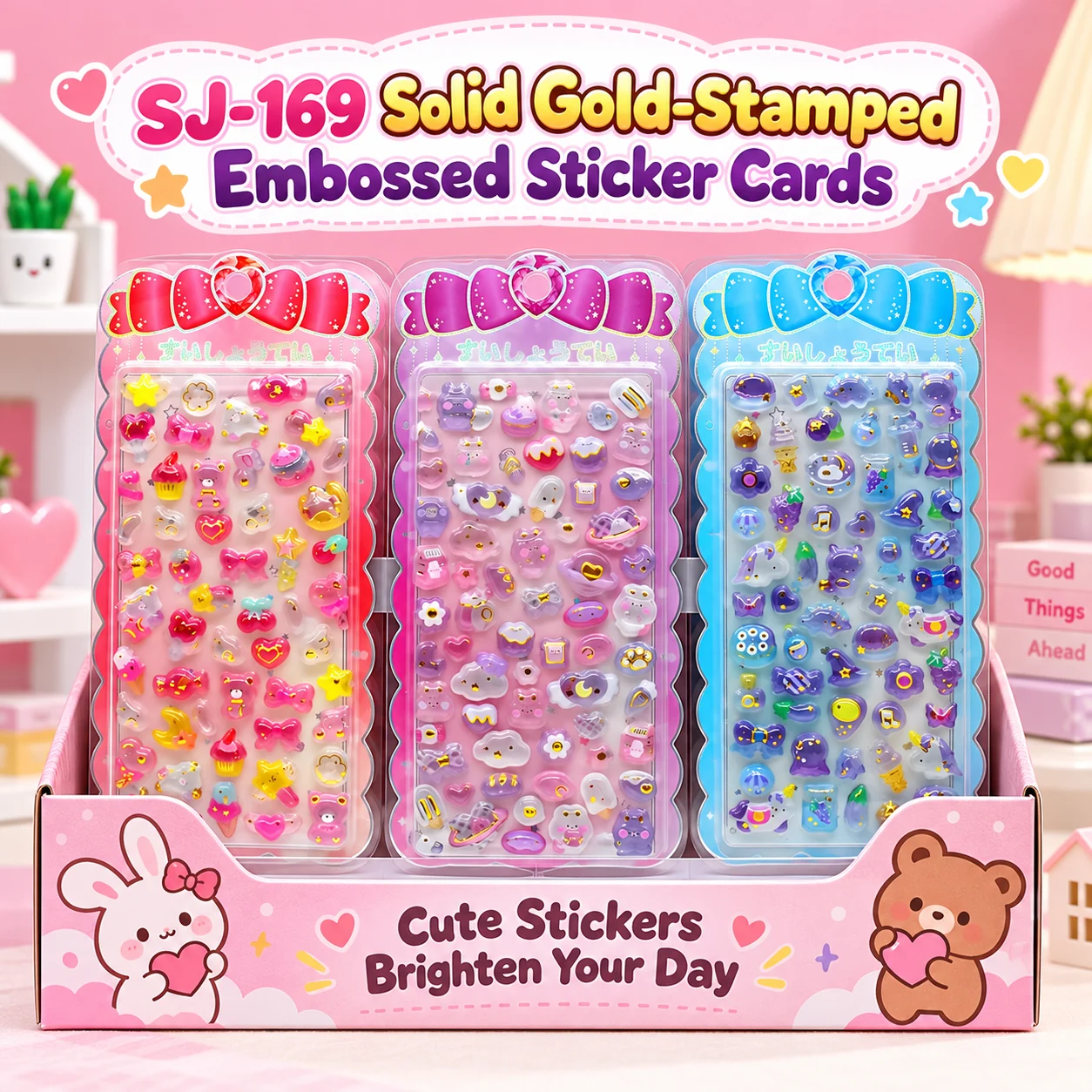 SJ-169 Solid Gold-Stamped Embossed Sticker Cards (Bulk Carton)