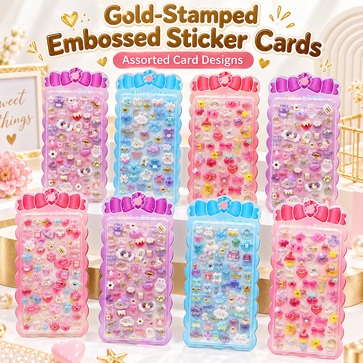 SJ-169 Solid Gold-Stamped Embossed Sticker Cards (Bulk Carton)