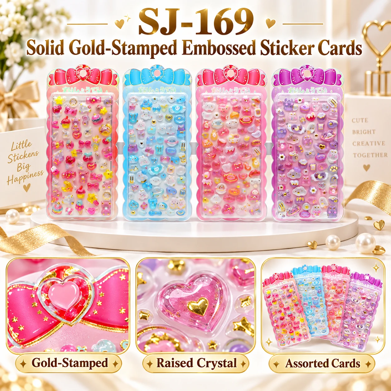 SJ-169 Solid Gold-Stamped Embossed Sticker Cards (Bulk Carton)
