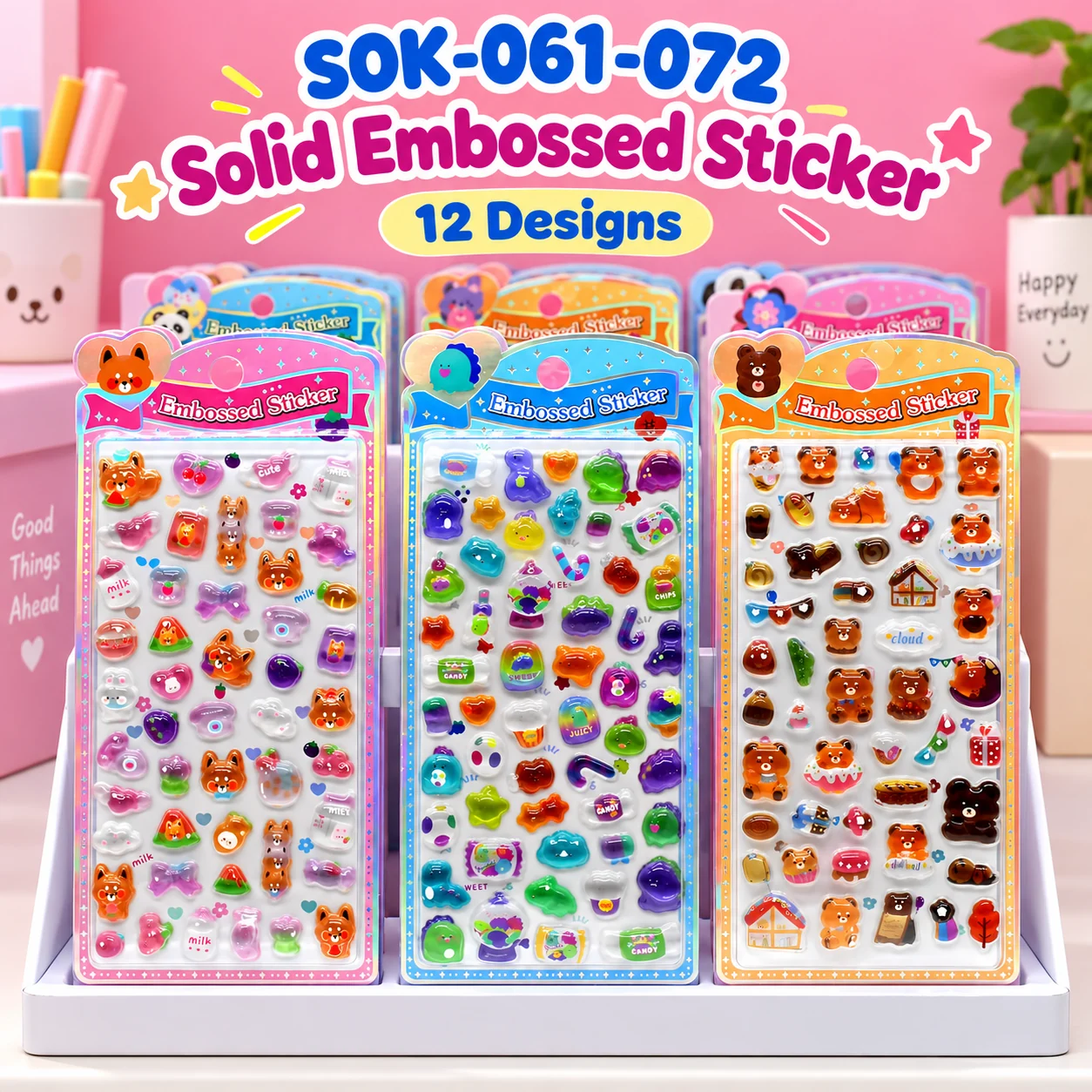 SOK-061-072 Solid Embossed Sticker Cards
