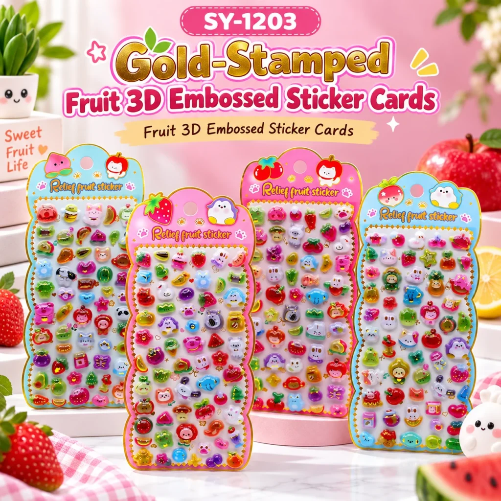 SY-1203 Gold-Stamped Fruit 3D Embossed Sticker Cards