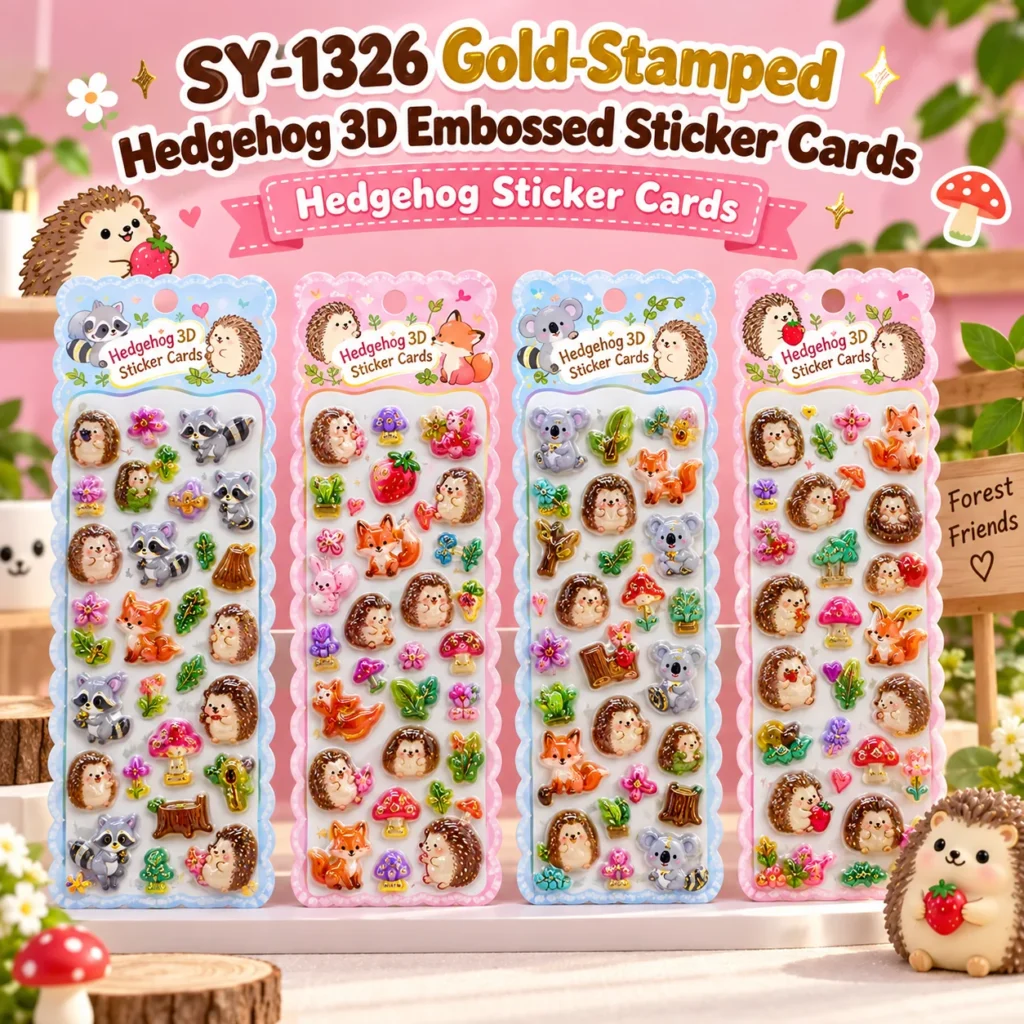 SY-1326 Gold-Stamped Hedgehog 3D Embossed Sticker Cards