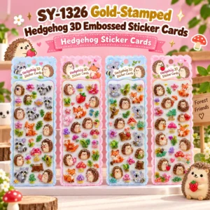 SY-1326 Gold-Stamped Hedgehog 3D Embossed Sticker Cards - product image 01
