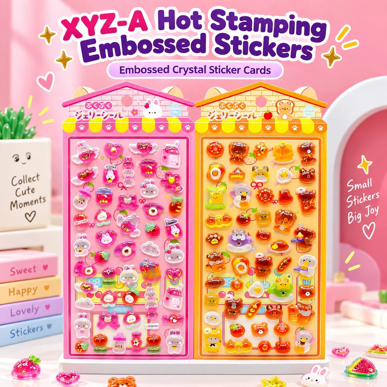 XYZ-A Hot Stamping Embossed Stickers (12 designs)