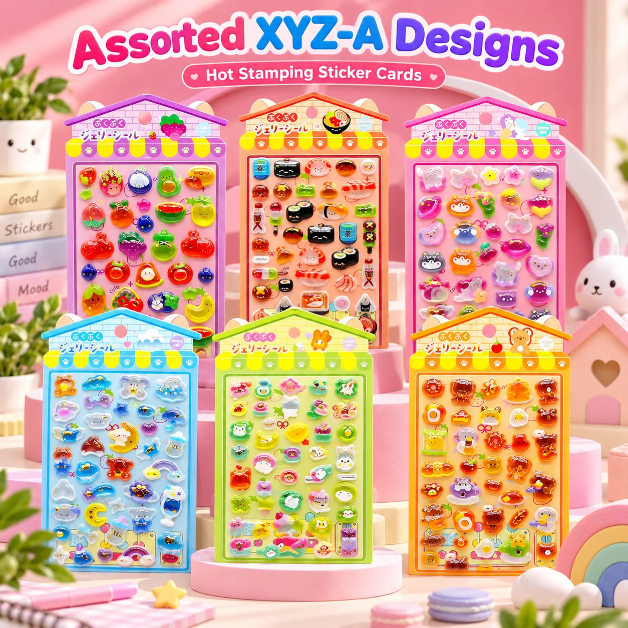 XYZ-A Hot Stamping Embossed Stickers (12 designs)