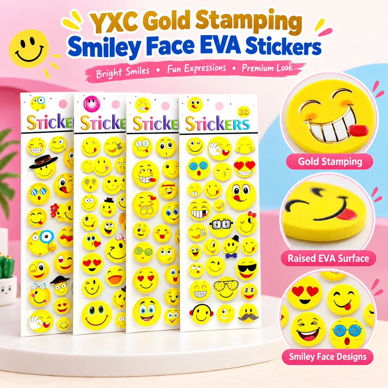 YXC Gold Stamping Smiley Face EVA Stickers