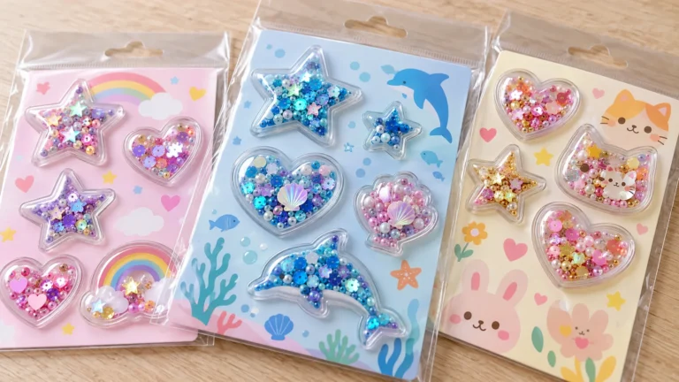 Shaker stickers wholesale assortment with raised sealed designs and retail packaging