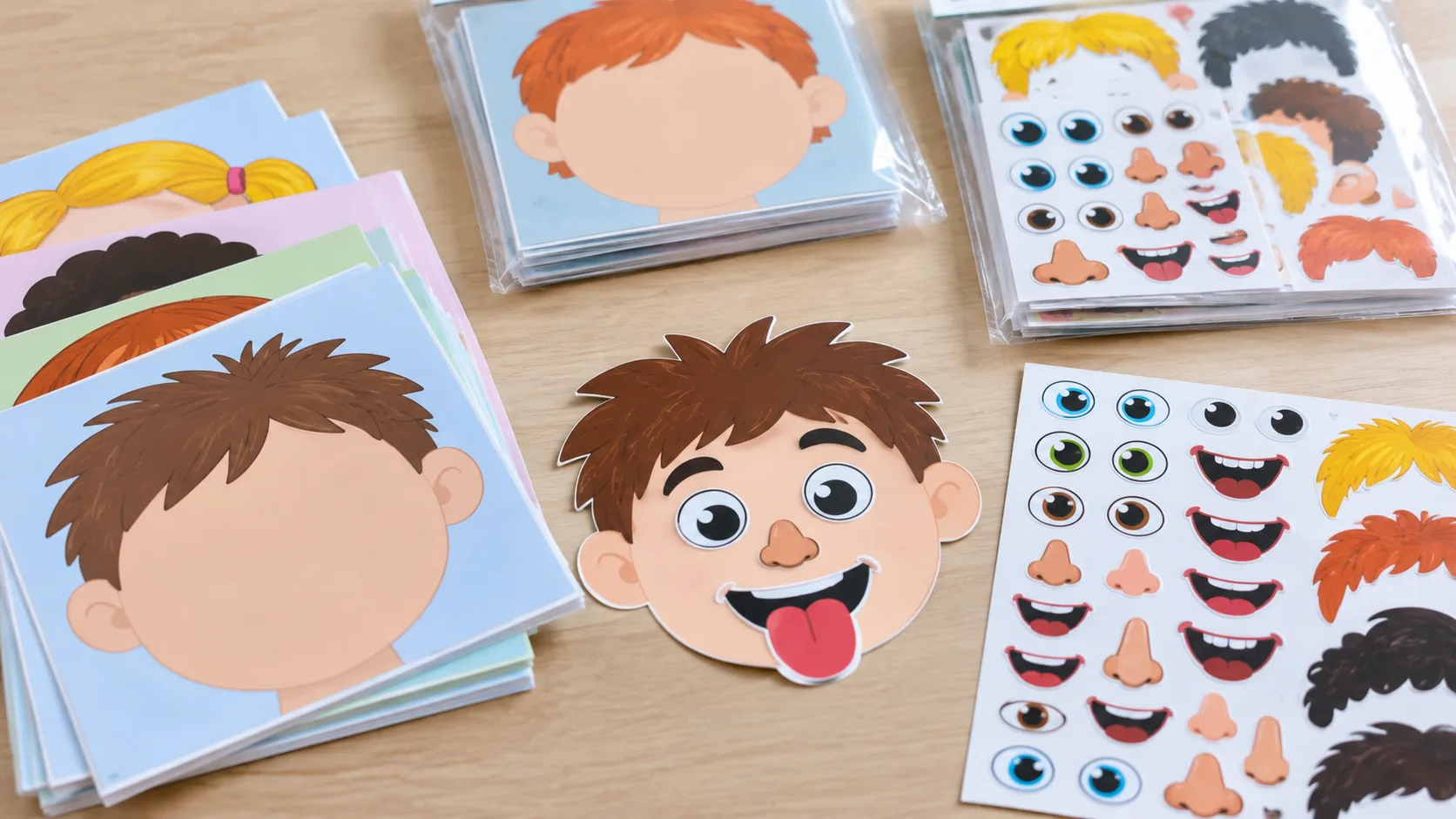 Make a face stickers bulk sheets with illustrated face bases and interchangeable features