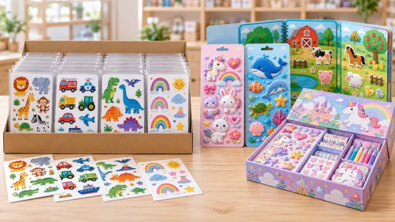 Entry-level sticker sheets and premium kids sticker books compared for retail buying