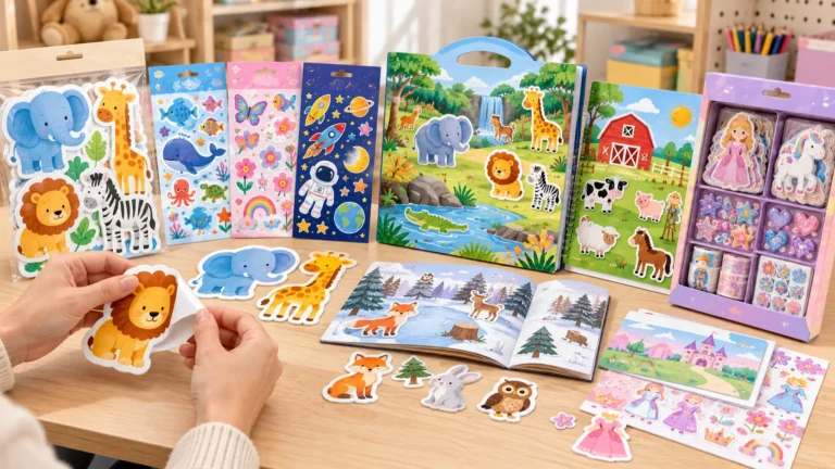 Different kids sticker formats organized by age group and retail sales channel