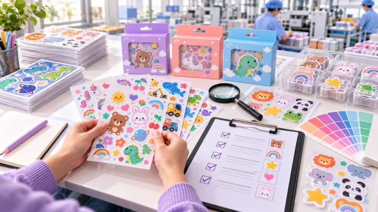 Buyer evaluating a reliable kids sticker manufacturer