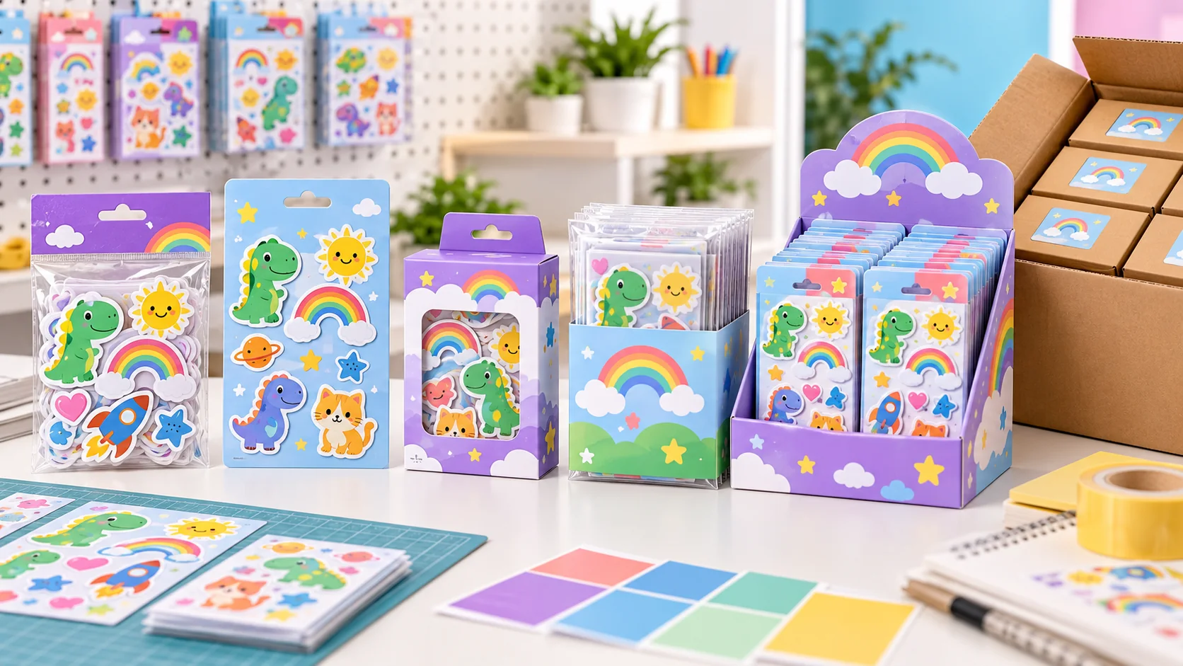 Sticker packaging options for wholesale retail display